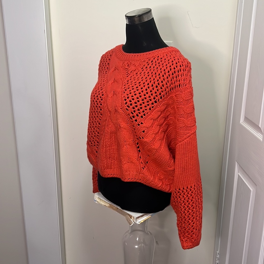 Abby Andi Cable Crochet Knit See Through Cropped Sweater Size Large